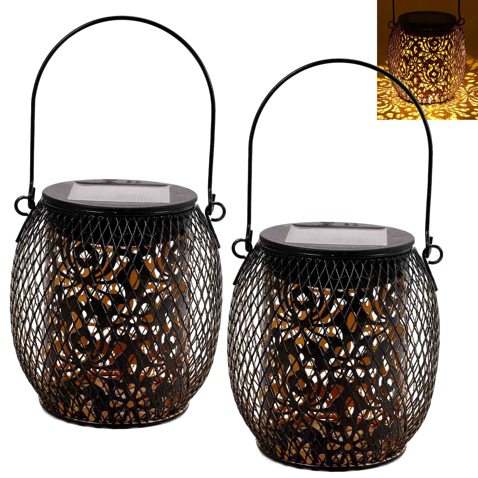 Lanterne LED à Suspendre, Solaire Hybride, 250 Lumens, Blanc Neutre, Noir