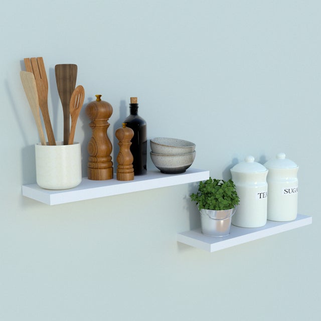 Henor Lot 2 unités Étagère murale en Bois 50 x 15 x 2.5 cm. Charge max. 30 kg. Support caché. Blanc