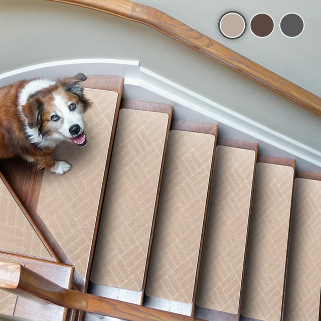 Tapis d'Escalier Antidérapant, Lot de 15 Marchettes d'Escalier Autocollantes Intérieur, Moquette Escalier Réutilisable pour Animaux ( 55x19 cm)