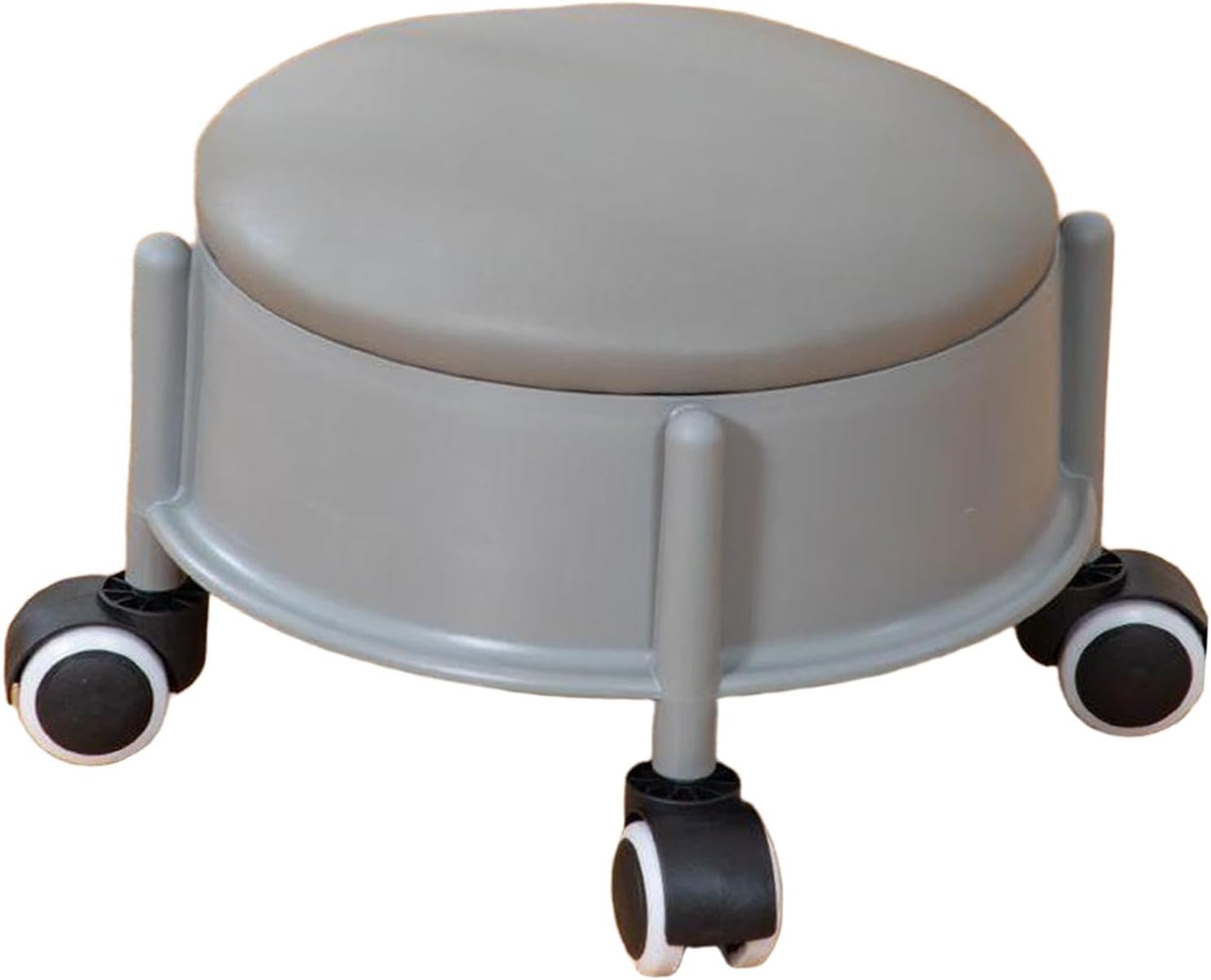 Taburete con ruedas giratorio a 360°, ruedas giratorias universales, asiento cambiador, con polea para cocina, salón, sala de estar, gri