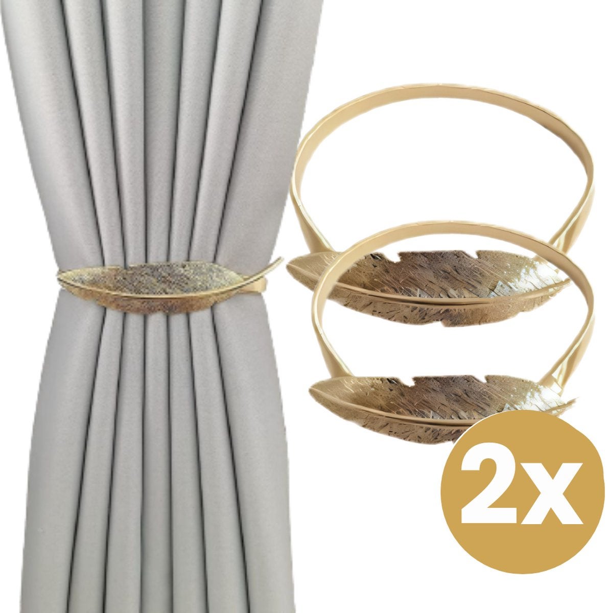 Podwiązka do zasłon - Akcesoria do dekoracji okien - Uchwyt na zasłony - Wieszak na zasłony - Złoty kształt liścia - 38 cm, 2 sztuki