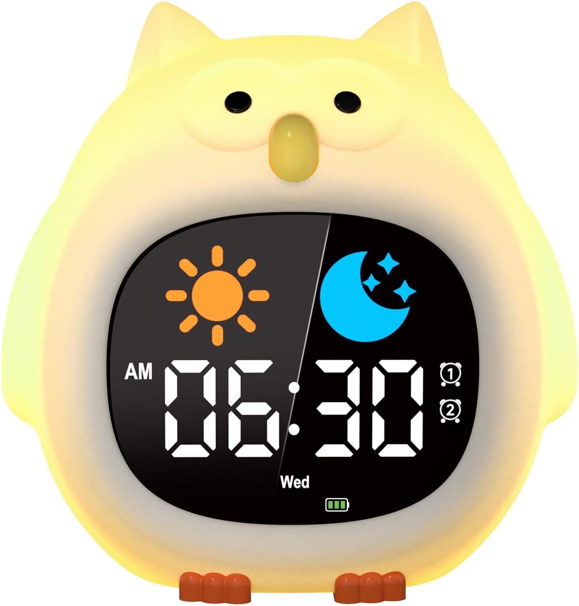 LEMNOI Réveil Educatif Jour Nuit Reveil Enfant 5 Couleurs Lumineux LED Lampe de Chevet avec Musique,Double Alarme,Température,Fonction Snooze