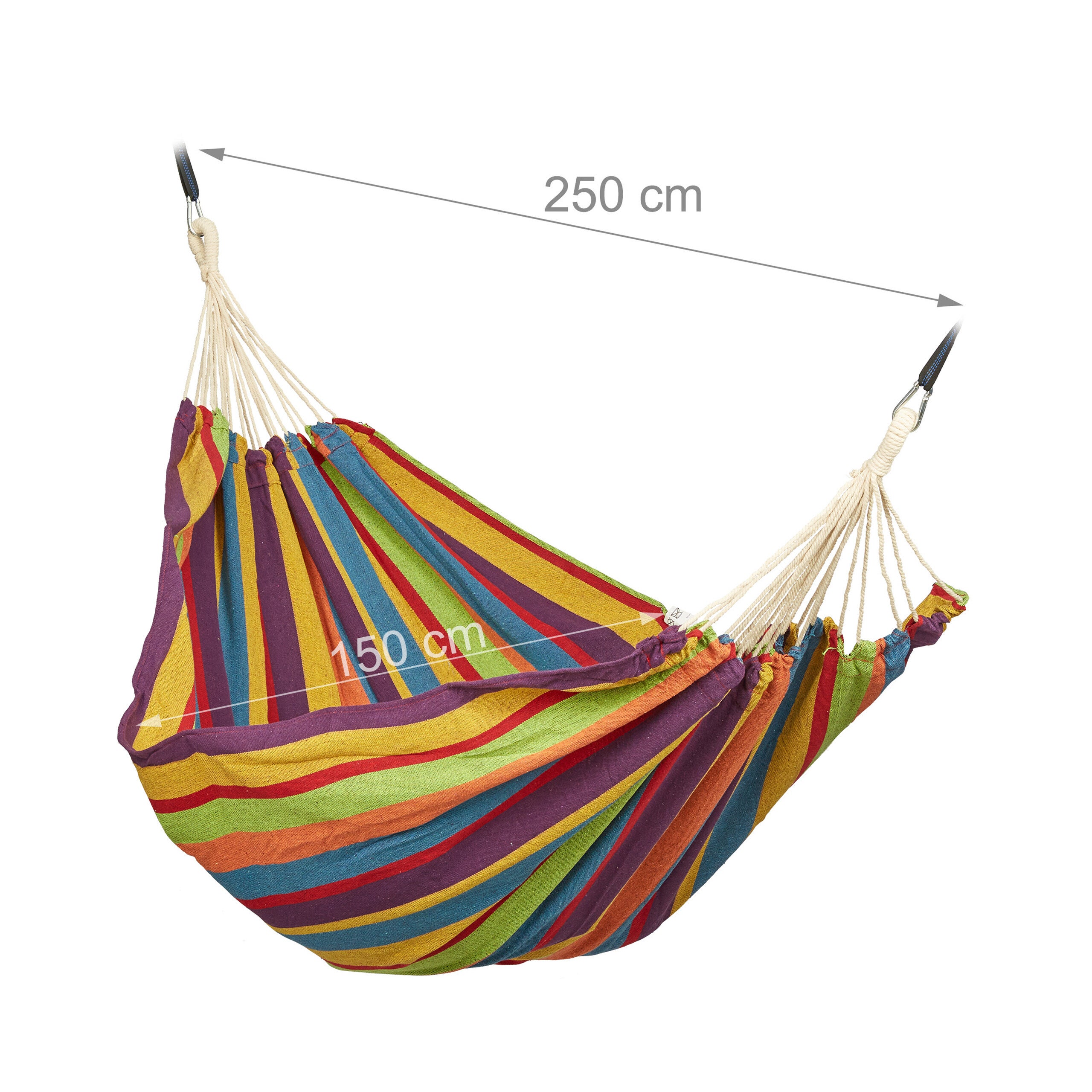 Hamac en coton, LxP : 150x190 cm, avec kit de fixation, jusqu’à 300 kg, transportable, XXL, multicolore, Relaxdays - 4