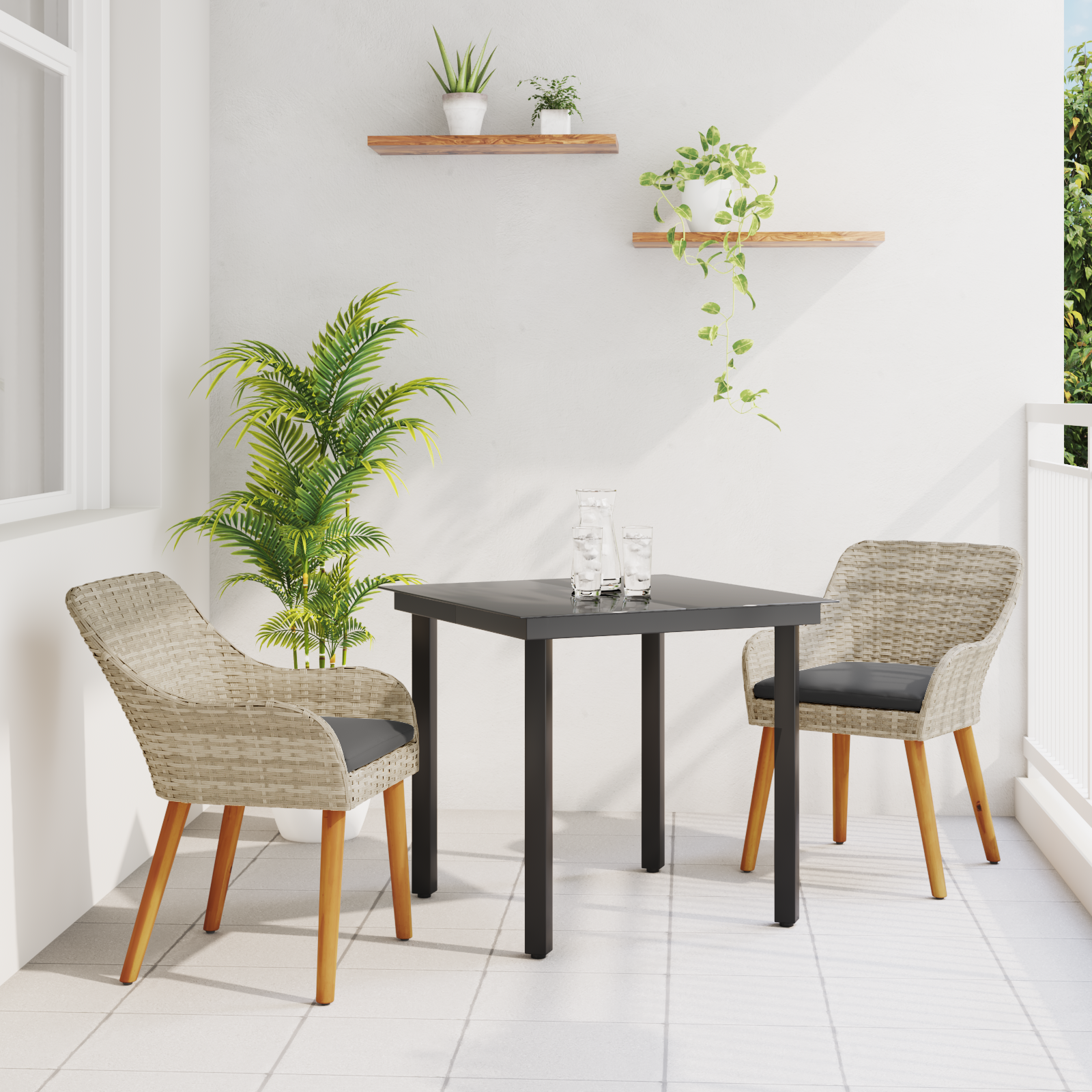 Zestaw do jadalni w ogrodzie 3 pcs Jasnoszary polirattan vidaXL