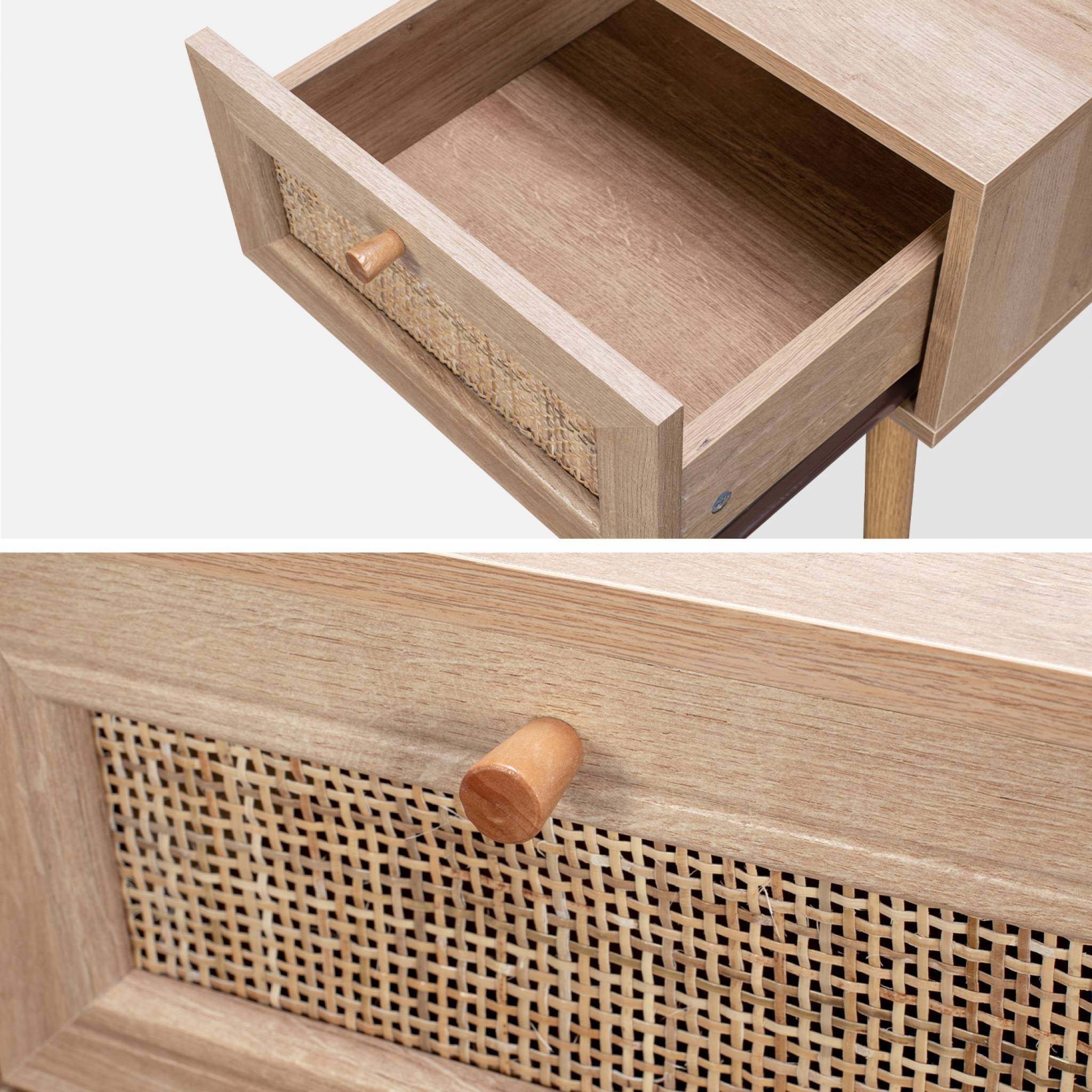 Lot de 2 tables de chevet décor bois & cannage avec 1 tiroir - Bohème - 9