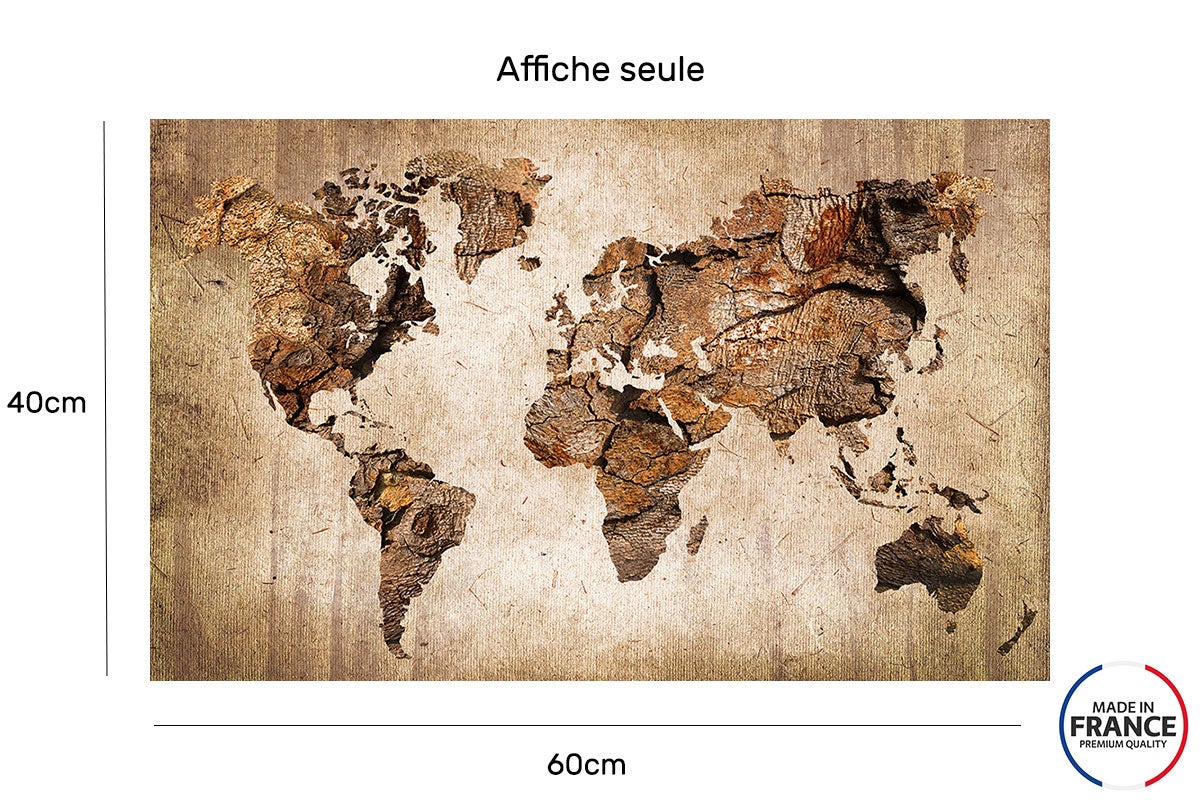 Poster mappa del mondo colore legno - 60x40cm - made in France - 2