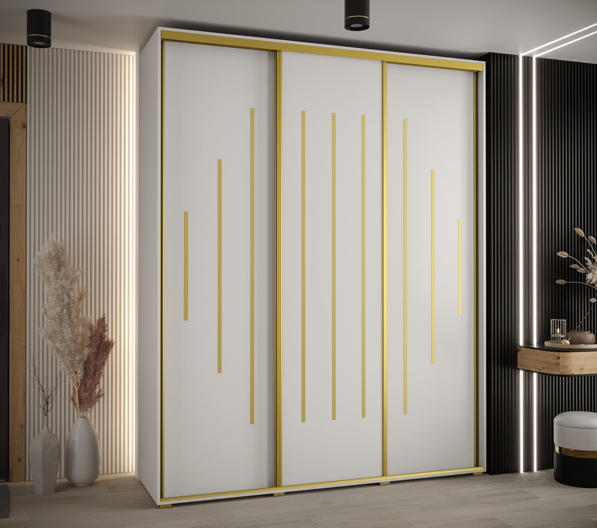Szafa przesuwna wysoka Davos 12 190 x 60 x 235,2 cm biały + biały + u. złoty - Abiks Meble - 2