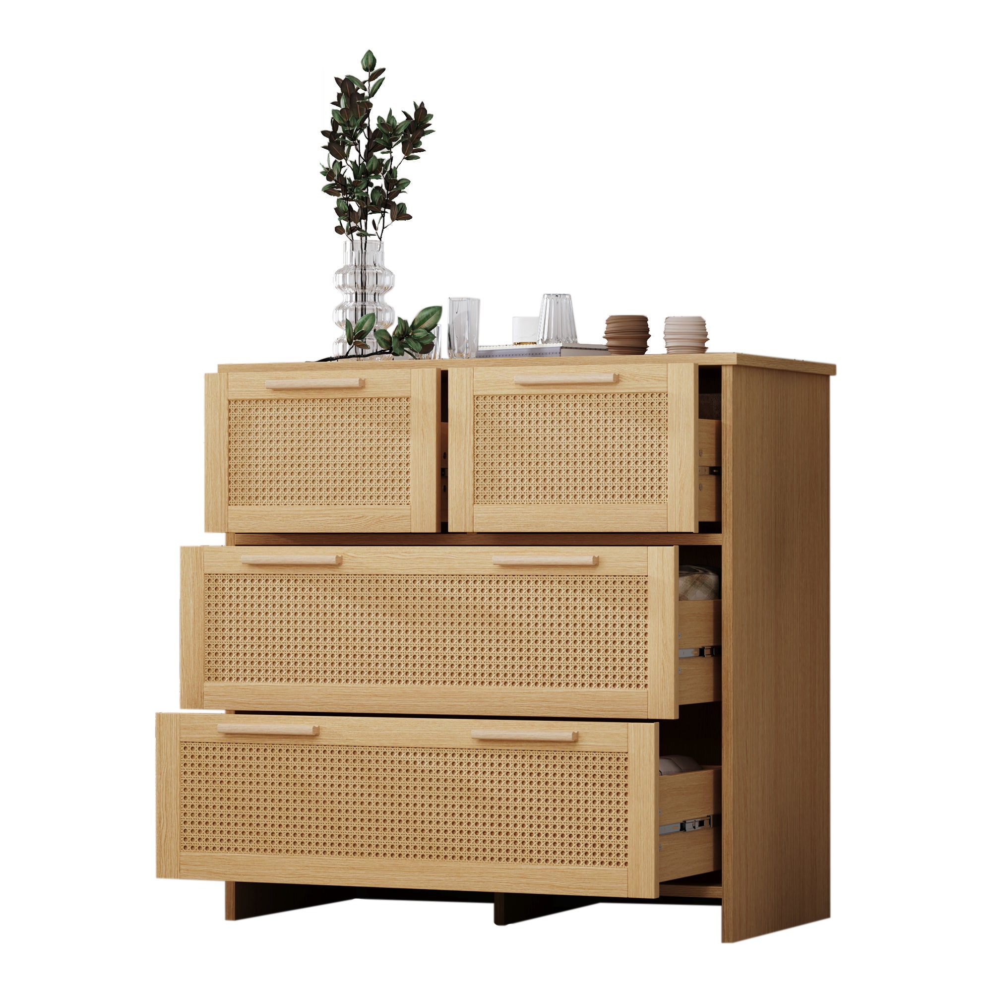 Cómoda con 4 cajones - tiradores de madera maciza - color roble - 80 x 38 x 80 cm - 3