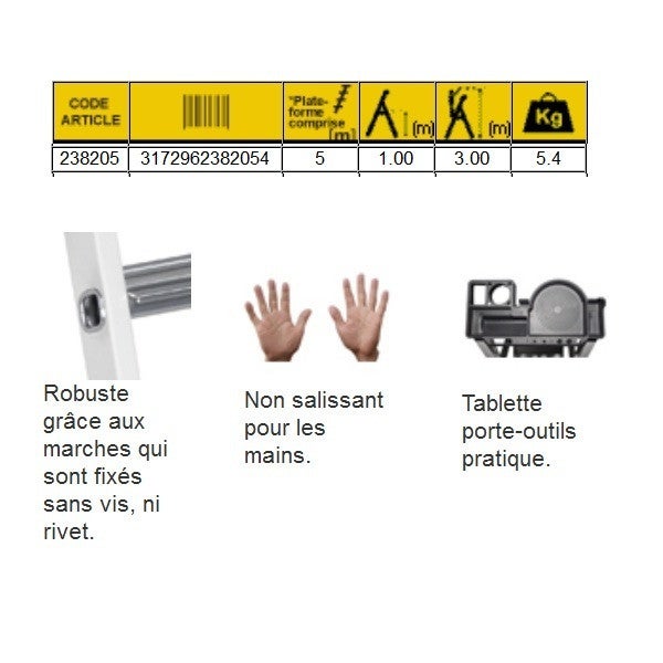 Escabeau Aluminium laqué 5 marches 3m MB Centaure - 3
