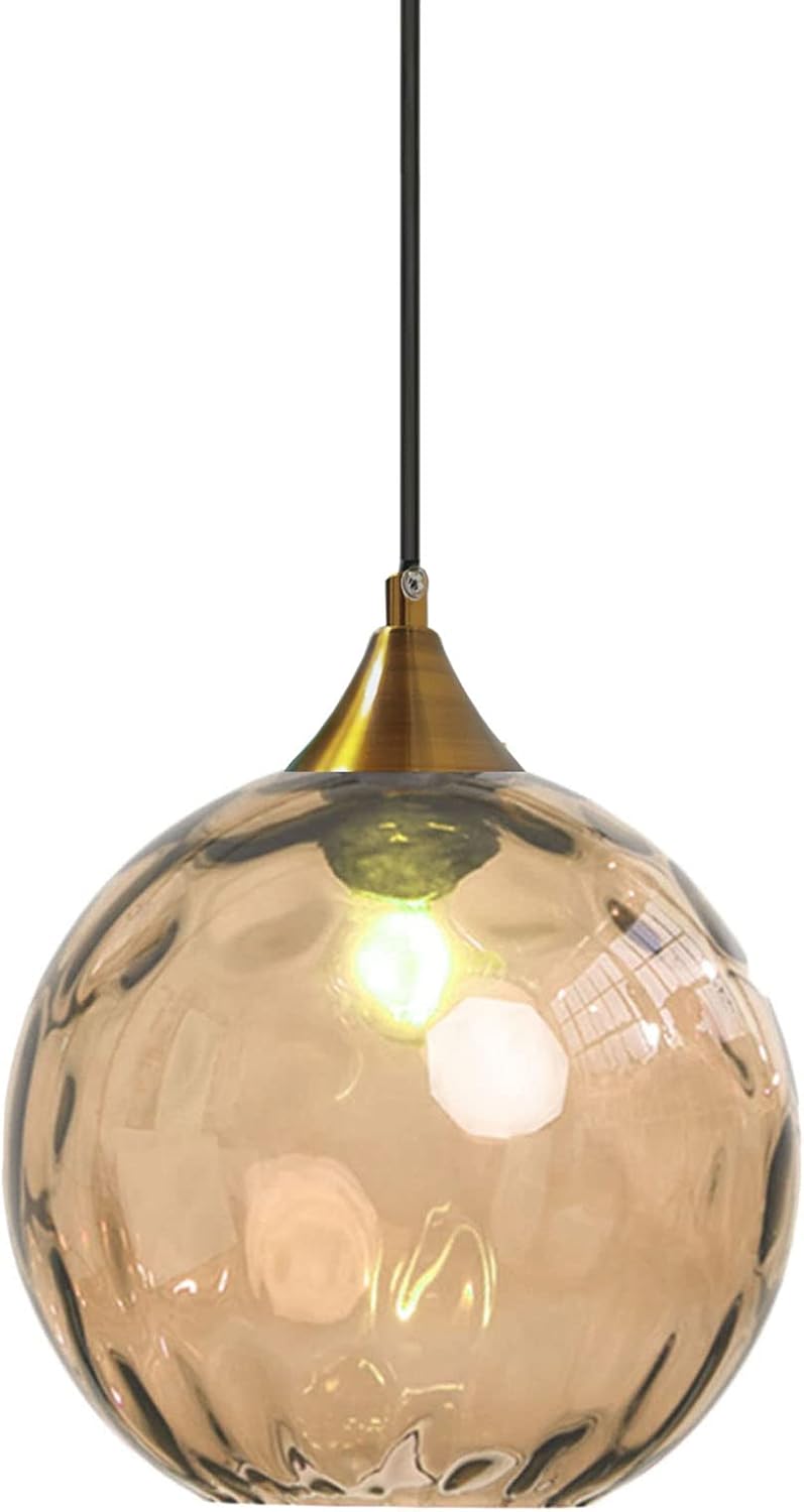 Lustre boule de verre de 20 cm, base en bronze doré avec boule de verre, idéal pour îlot de cuisine ou salle à manger (ambre) - 5