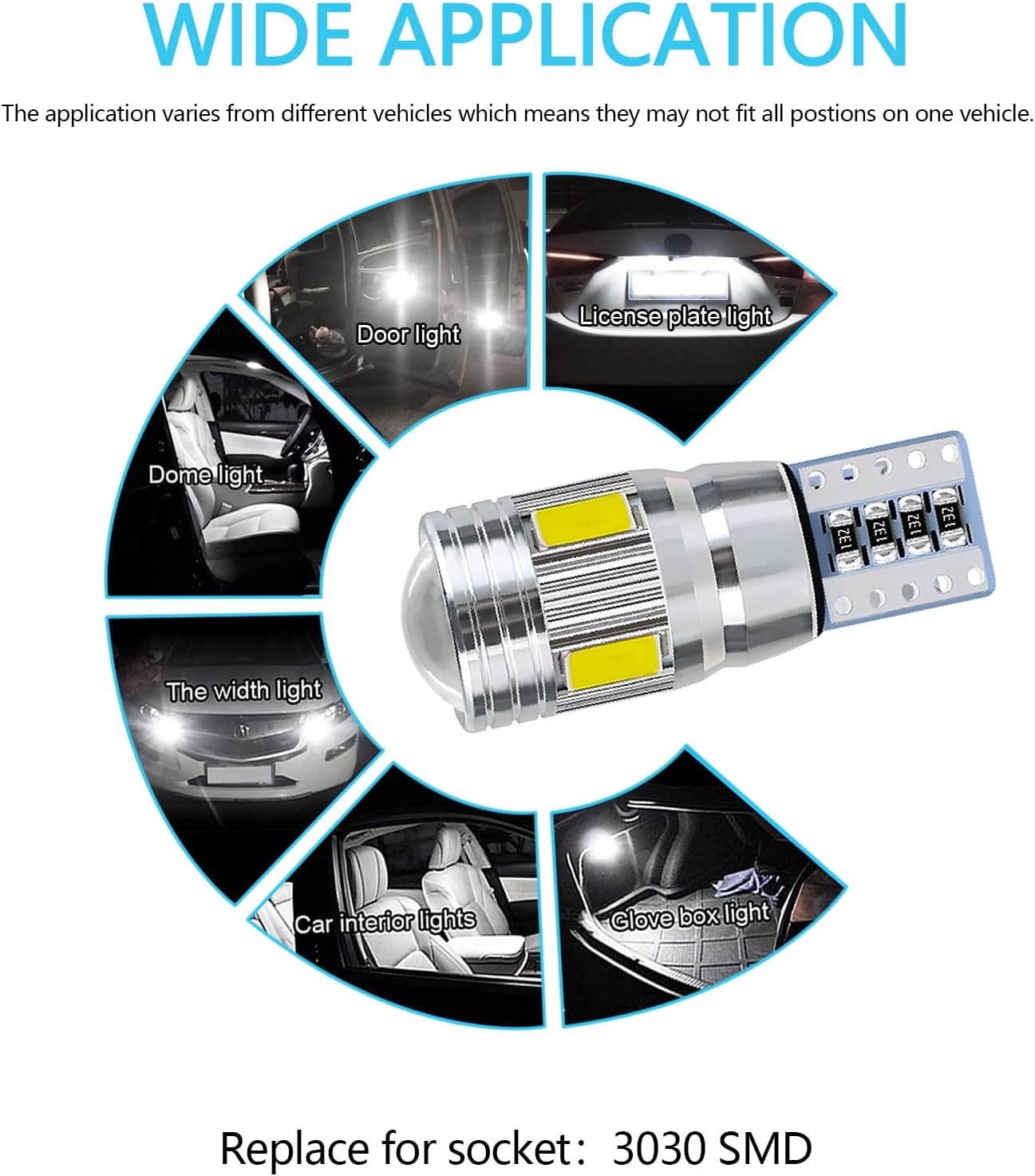 SageSunny 2PCS T10 194 W5W Lampadina LED 12V Chip COB 6000K Bianco 168 501 2825 Lampadine LED per luci interne per auto Luci Mappa Luce targa Luce laterale