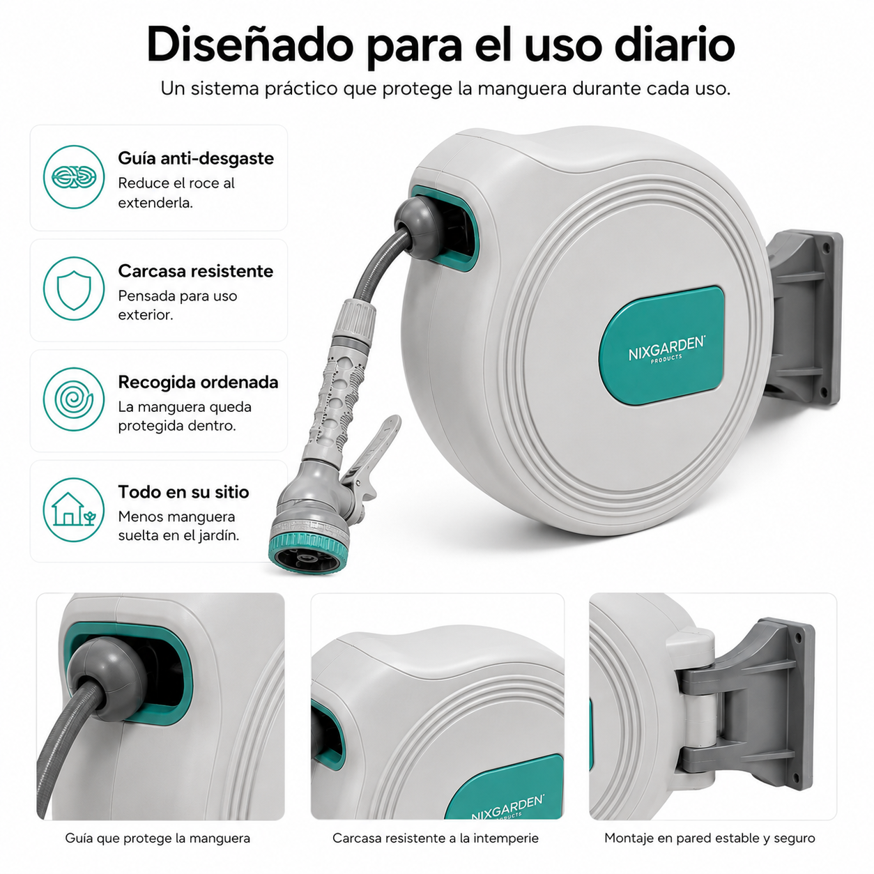 Enrollador Automático De Manguera 30 m Con Soporte De Pared - 7