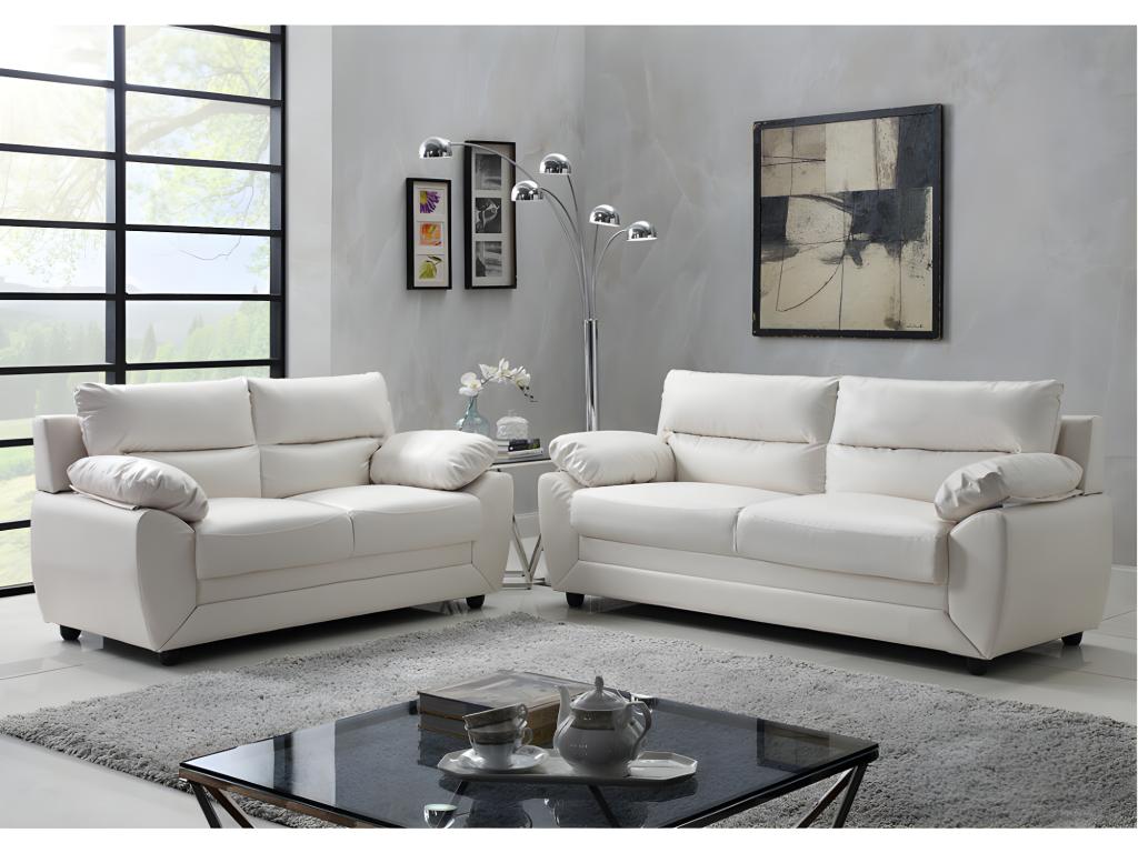 Sofá 3+2 plazas de piel sintética manoa - color blanco