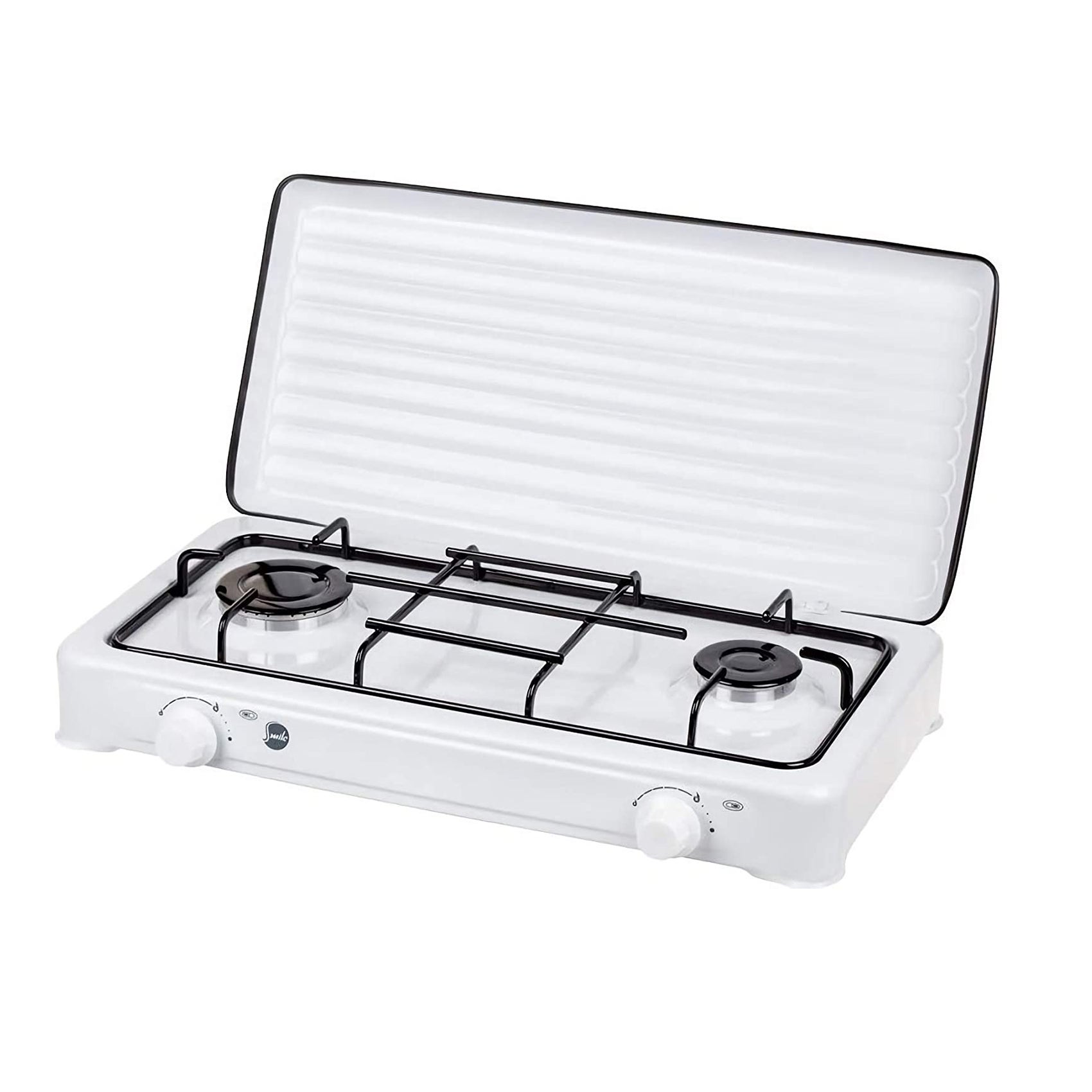 NJ-200 Fornello a gas da campeggio - Fornello portatile a GPL a 2 fuochi in acciaio inossidabile per campeggio, giardino, ristorazione, 8.8 kW