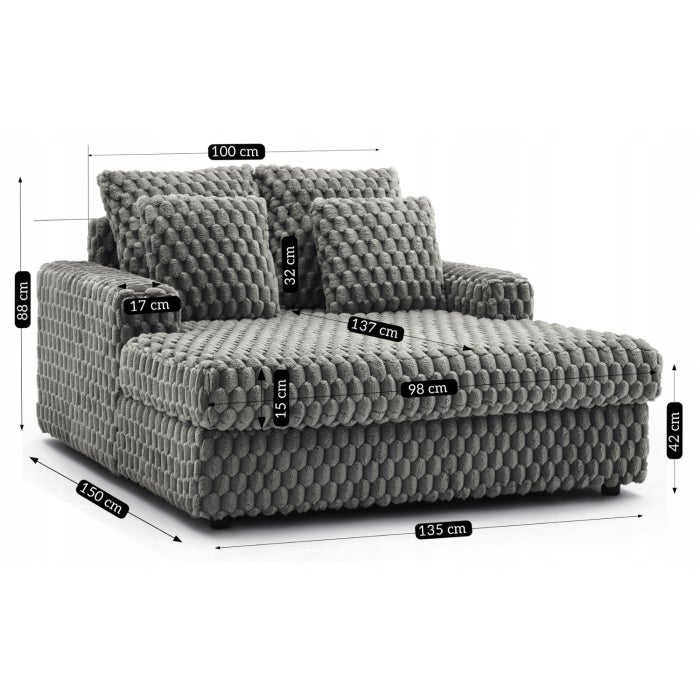 Fotel Wypoczynkowy Kanapa Sofa do Spania Salonu Welur Pluszowy Szary KOBEL - 8
