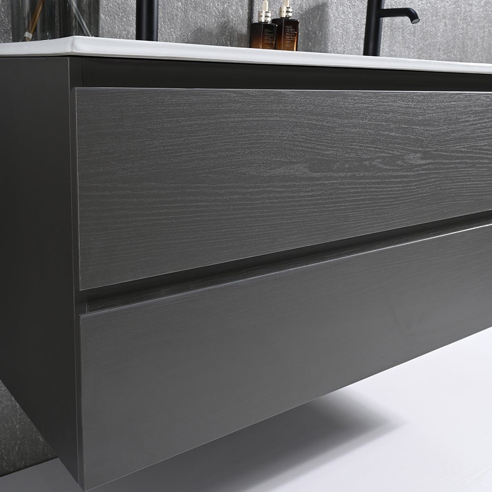 Meuble salle de bain double vasque 120cm gris et miroir LED LB-8331G - 7