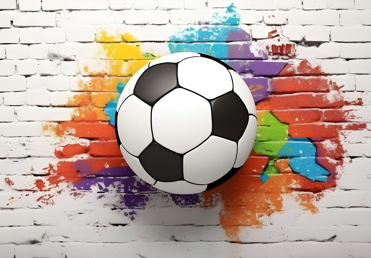 Papel pintado fotografia panorámica niños fútbol grafitti ladrillo 254x184 cm - incluye cola – moderno niños papel no tejido