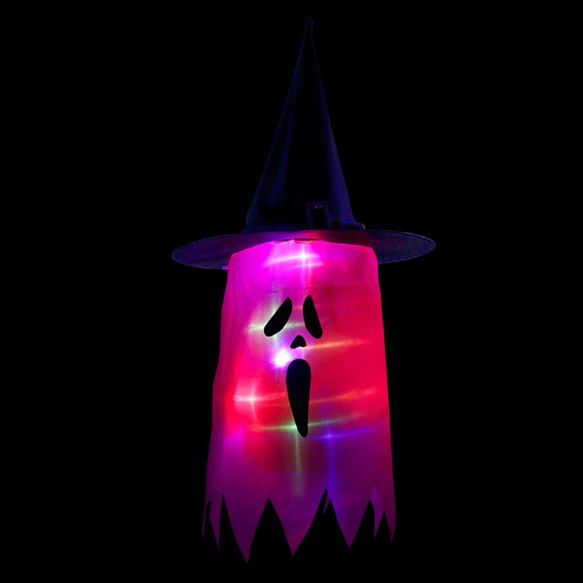 Podświetlane kapelusze czarownic-duchów na Halloween, wisząca girlanda LED na zewnątrz, dekoracja na werandę drzewa (E)