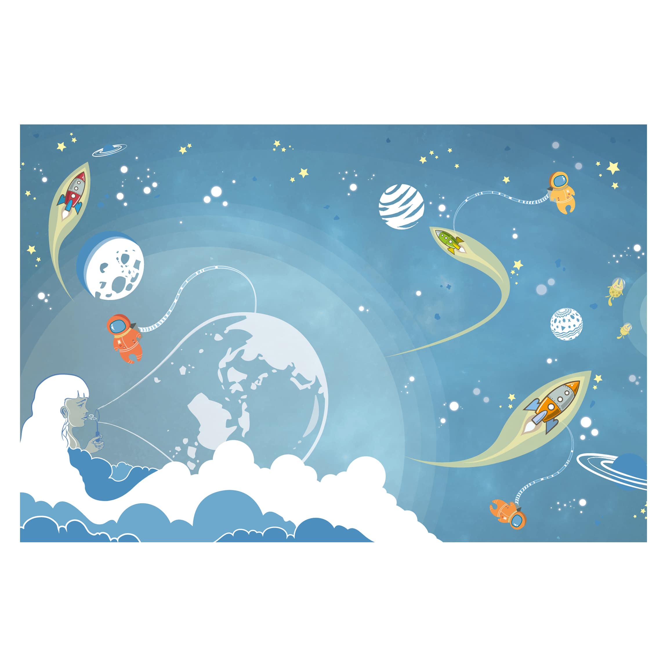 Papel pintado fotomural colores en el espacio 27 - habitación infantil niño - tnt 432 x 290 cm smart