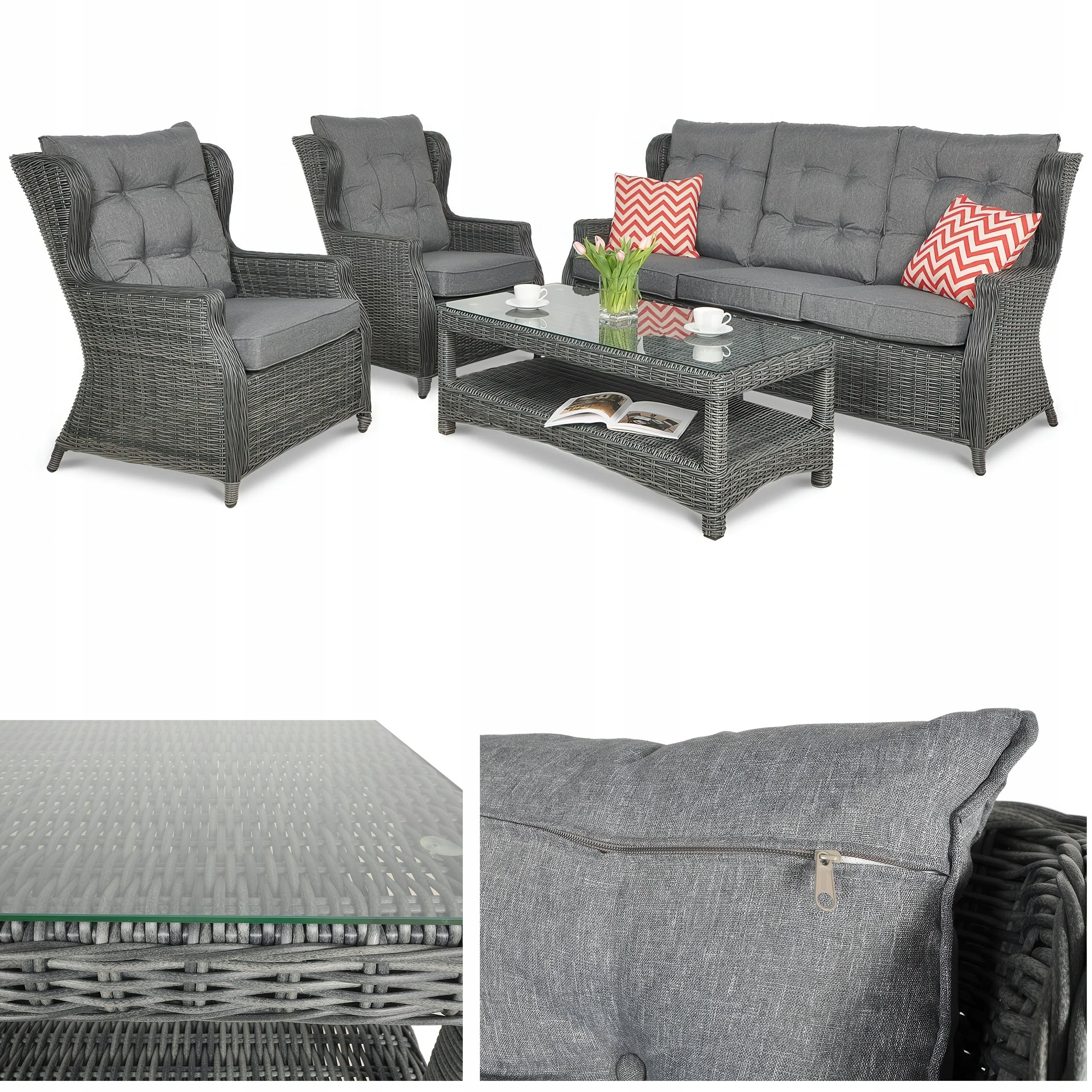 Zestaw Mebli Ogrodowych Technorattan TRIVENTO Stół Sofa Fotel na Taras 5os 1 szt