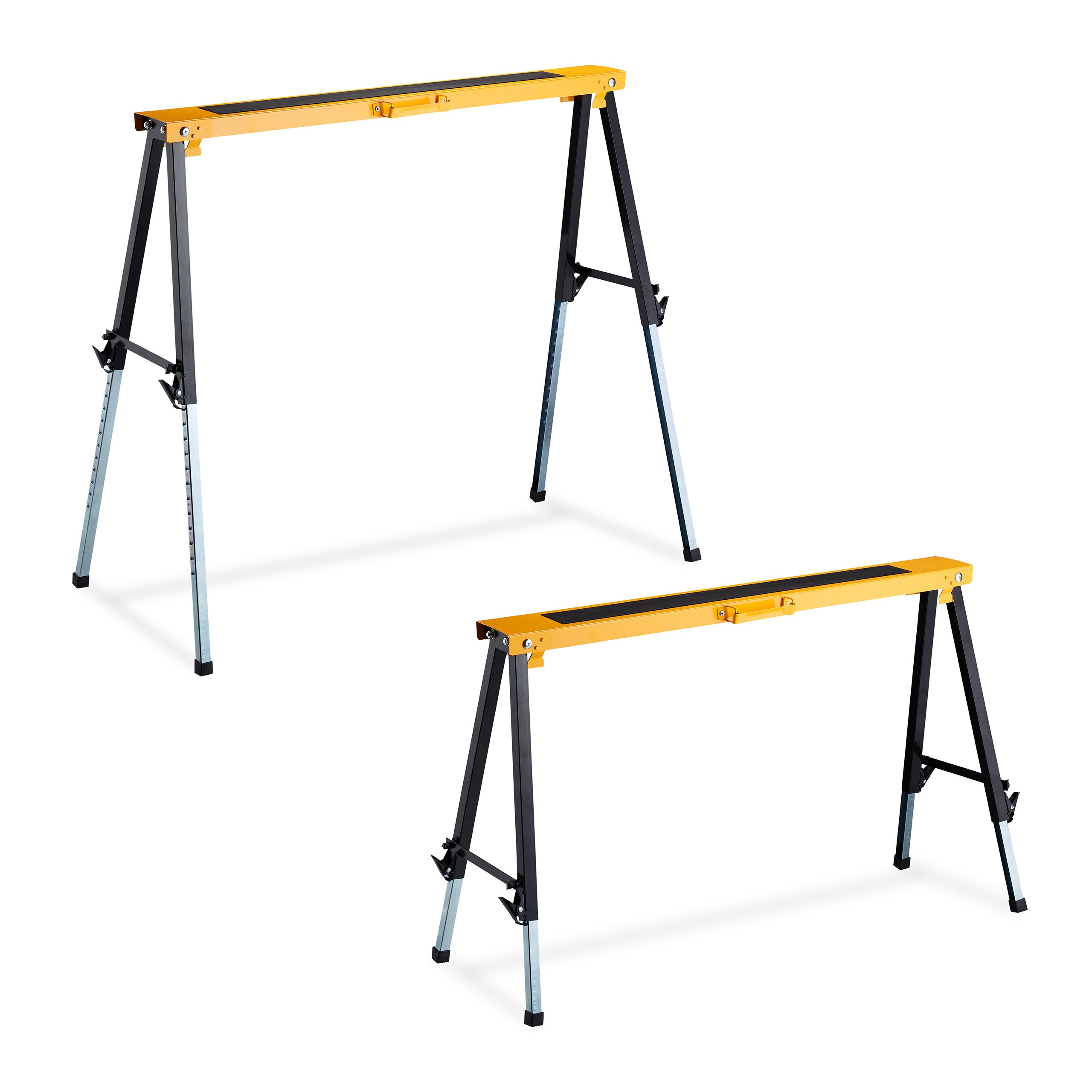 2 caballetes para mesa y trabajos de bricolaje hasta 150 kg, acero, negro-naranja, alt. regulable 64-91,5 cm, relaxdays
