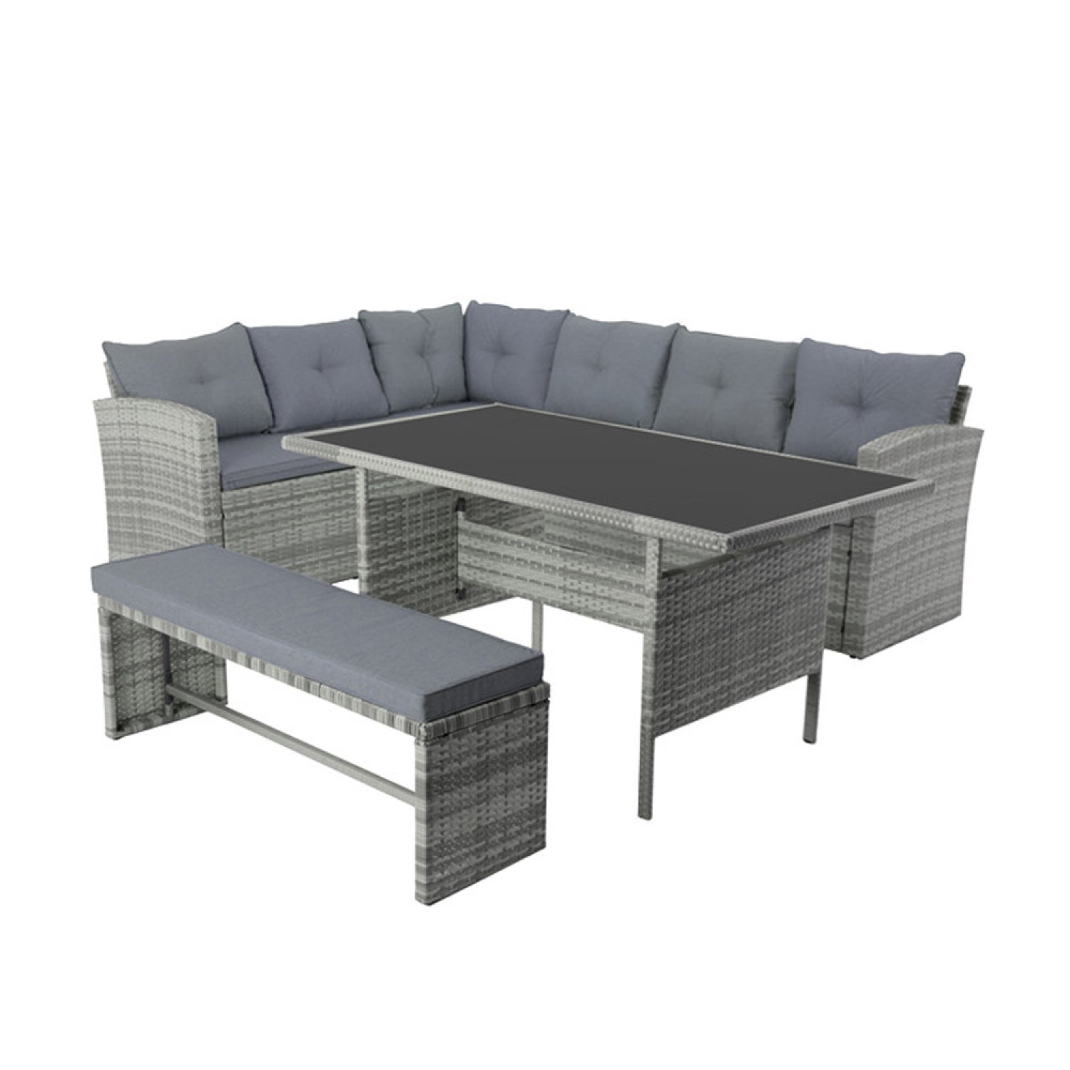 Salon de jardin en Résine tressée Gris 8 personnes - 2