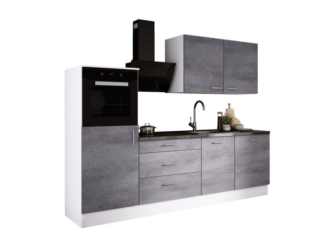 Zestaw mebli kuchennych: Matowa biel / beton, 250 x 220 x 60 cm