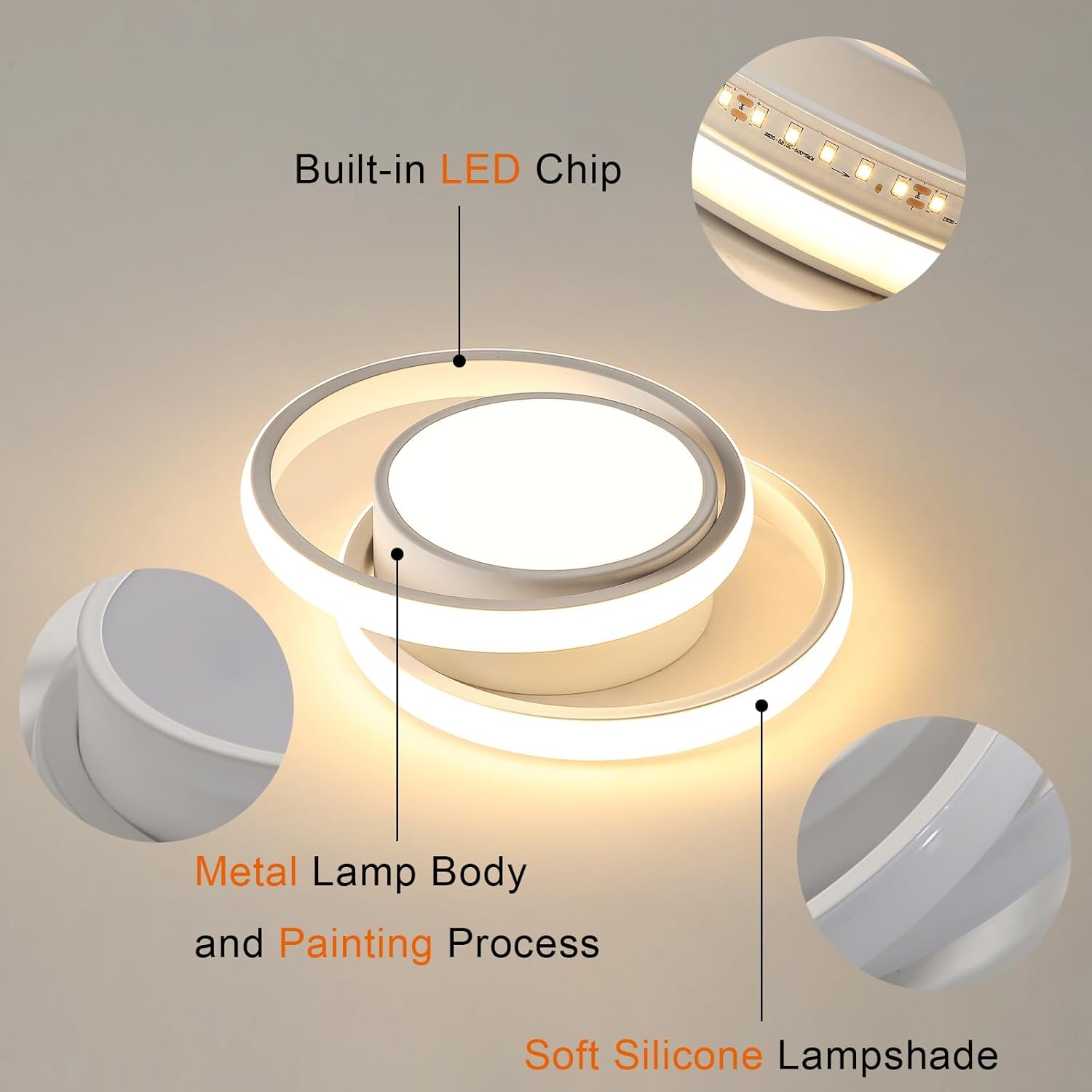 COMELY 2 Pièces Plafonniers LED Moderne pour Chambre, Cuisine, Couloir, 36W Luminaire Plafond, Rond Lampe LED Plafond, Lumière Chaude 3000K, 28cm - 7