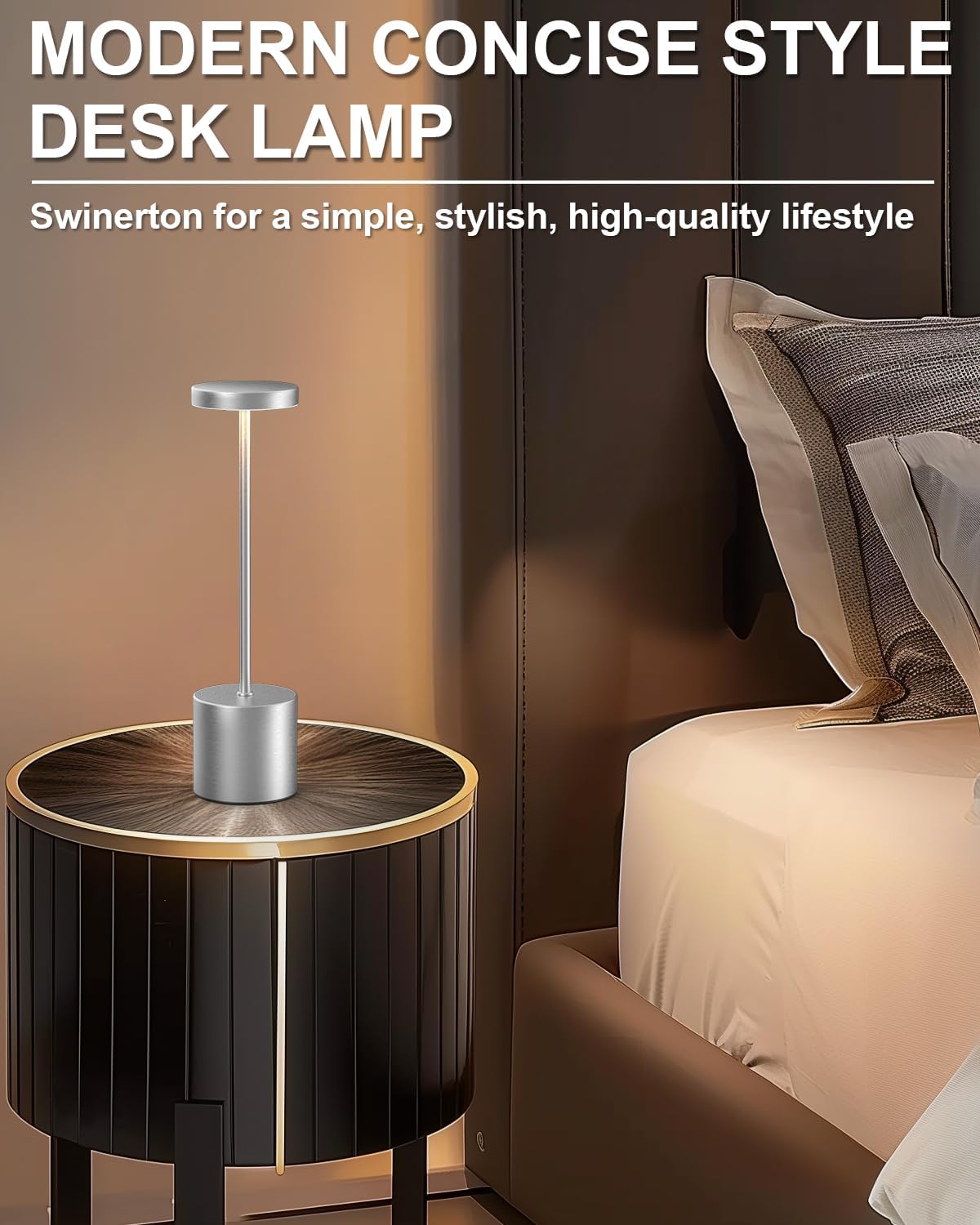 Zestaw 2 bezprzewodowych lamp stołowych LED z akumulatorem 1200 mAh, w kolorze srebrnym, z 3 regulowanymi poziomami kolorów do czytania/restauracji - 4