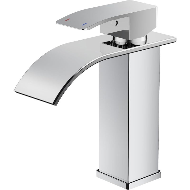 Bateria łazienkowa, Bateria umywalkowa kaskadowa z , oszczędzająca wodę i energię, chromowana.