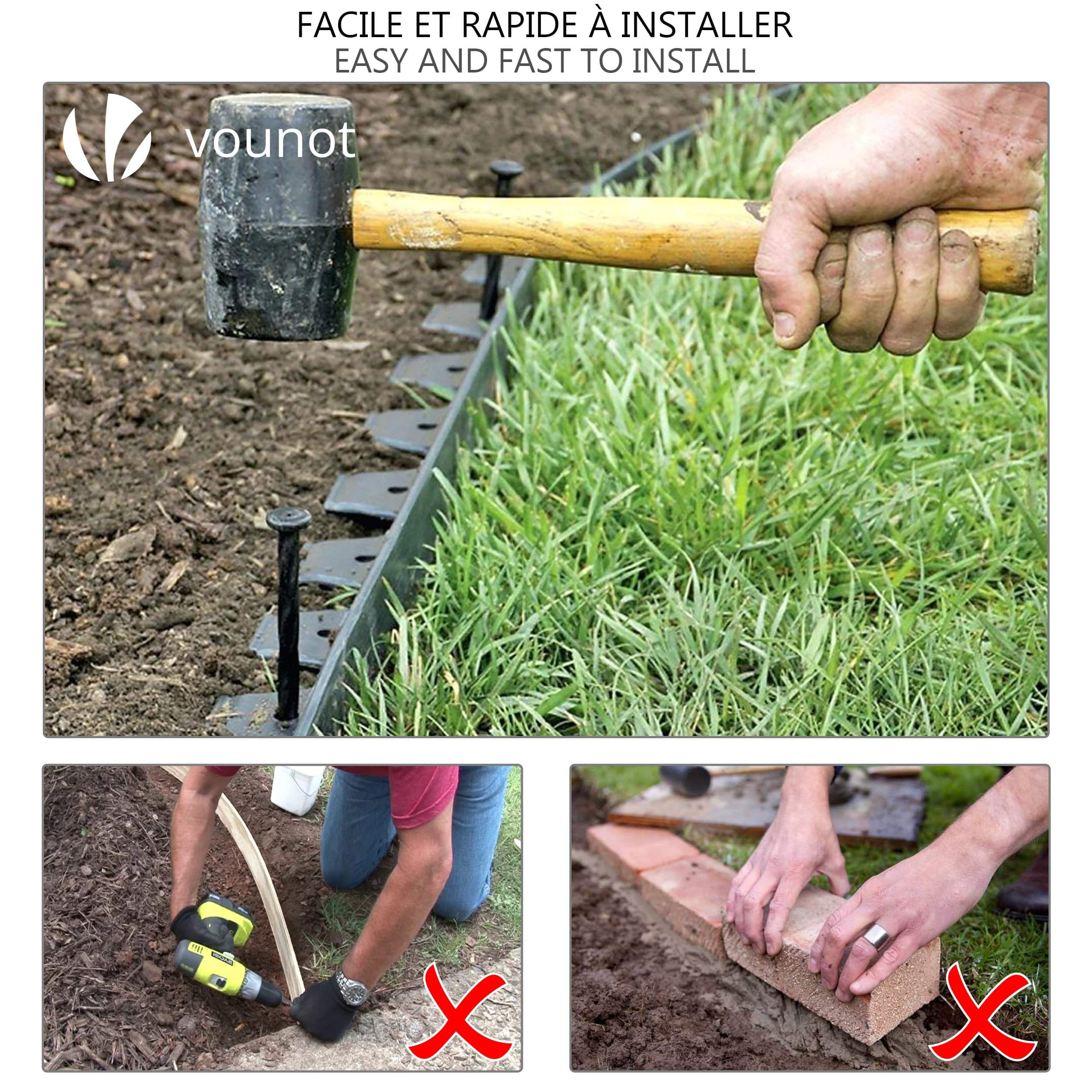 VOUNOT® Bordo Giardino Flessibile, Bordi Aiuole Plastica, con 60 Chiodi di Fissaggio, Lunghezza 20m, Altezza 5cm, Verde Bordato di Verde Chiaro