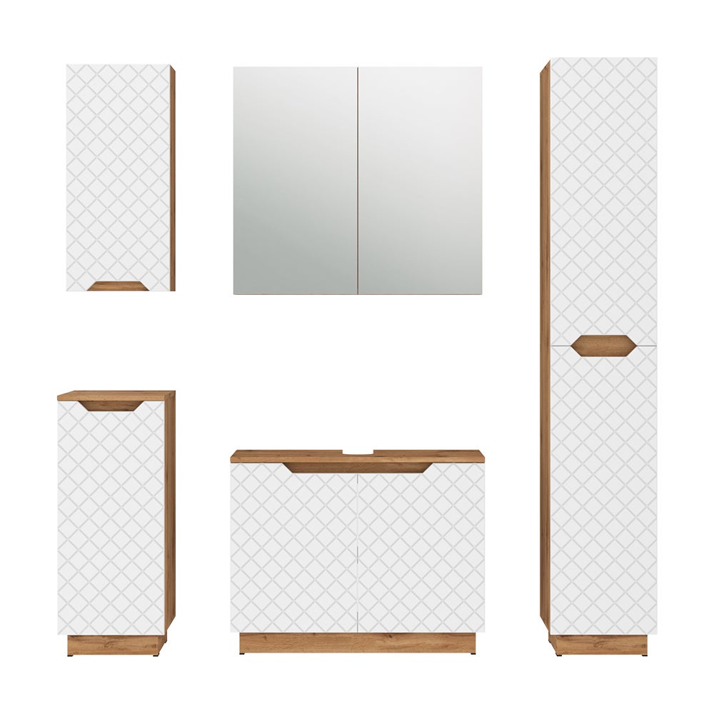 Vicco Zestaw mebli łazienkowych Lotta, Dąb/biały ze strukturą płytek, 5 części