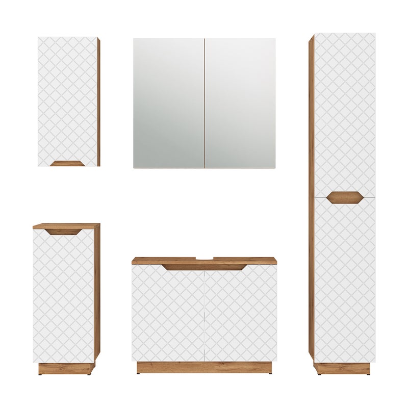Vicco Zestaw mebli łazienkowych Lotta, Dąb/biały ze strukturą płytek, 5 części