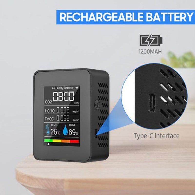 Detector de formaldehído, sensor TVOC, CO2, PM2.5, temperatura, humedad, analizador de calidad del aire 5 en 1, negro,detector co2 - 3