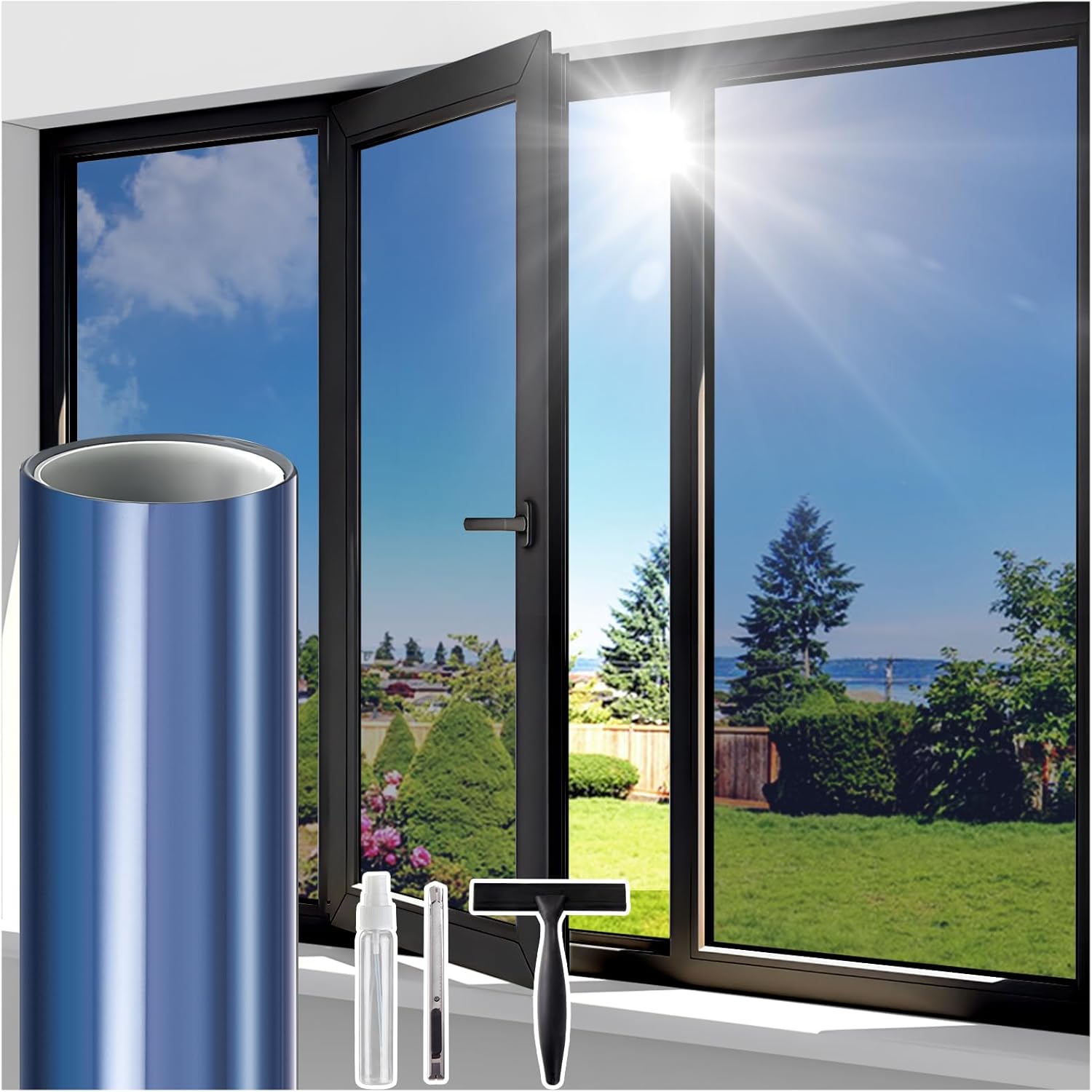 Pellicola Per Vetri A Specchio Opaca Adesiva, Protezione Solare E Anti UV 95%, Argento 44.5x200cm, Per Finestre E Privacy Esterna