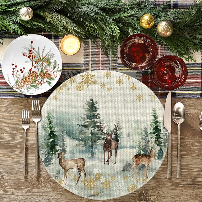 Tovaglia con alberi di Natale, tovaglia con foresta di pini invernali, tovaglia con design allegro e accogliente, decorazione per sala da pranzo, decorazione per capodanno - Italia Tovaglia con alberi di Natale, tovaglia con foresta di pini invernali, tovaglia con design allegro e accogliente, decorazione per sala da pranzo, decorazione per capodanno - Italia
