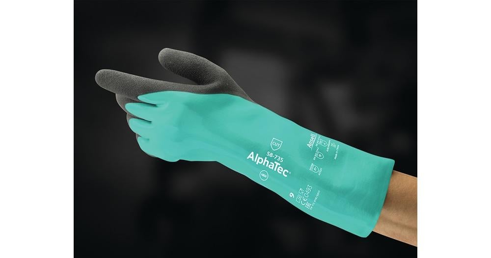 Gant chimique AlphaTec 58-735 Gr.9 vert EN 388,EN 374 EPI III ANSELL (Par 6) - 6