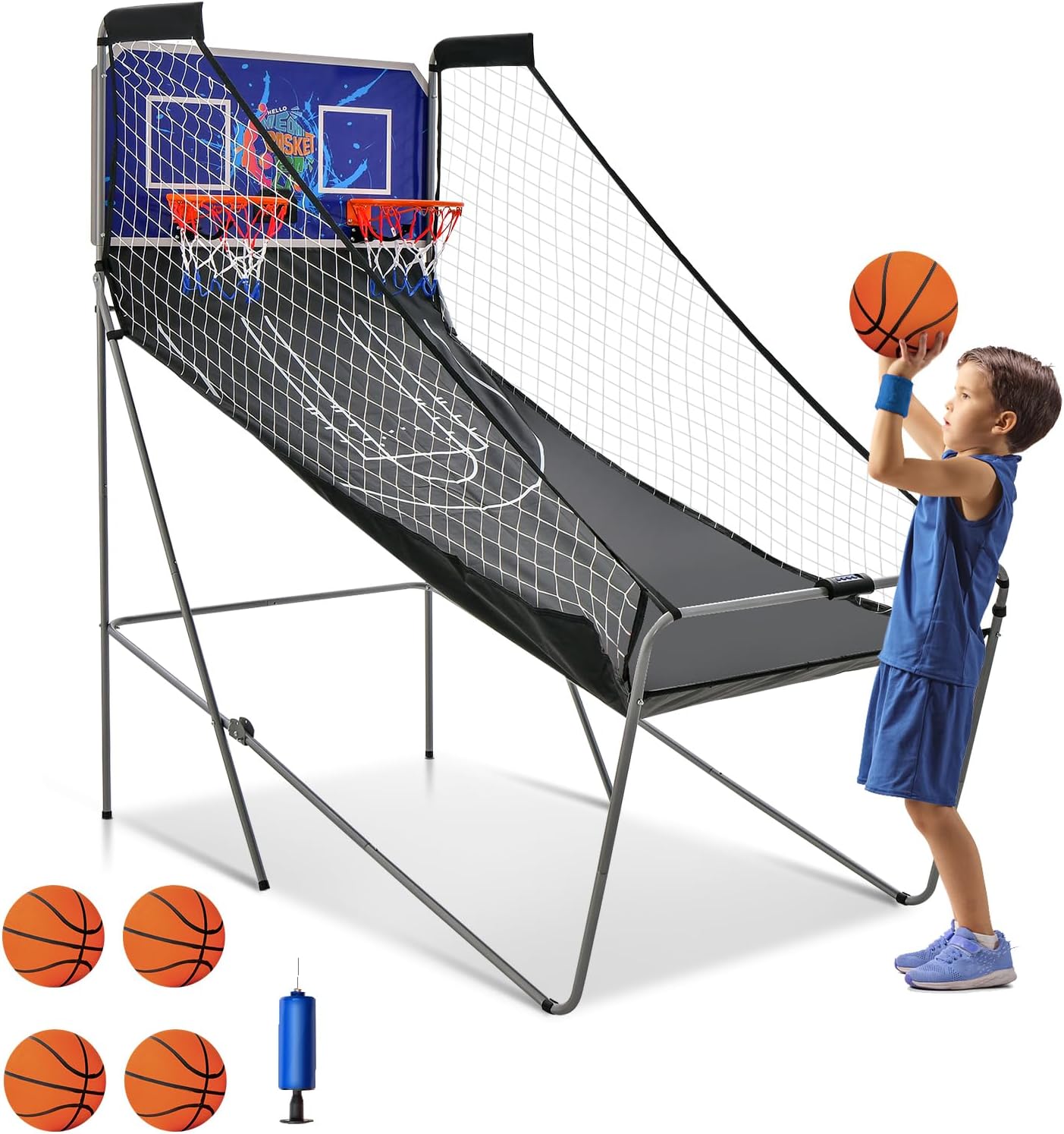 Panier De Basket 3 En 1 Hoopyosms - Hauteur Réglable Avec But Football Et Lancer Anneaux Pour Enfants
