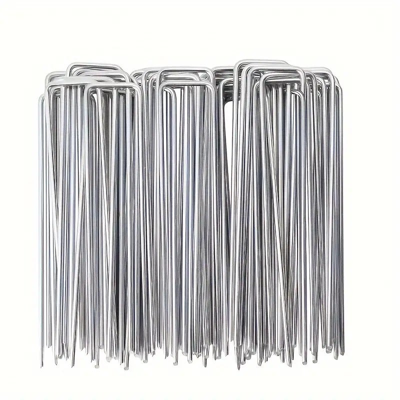 Lot de 100 piquets de Fixation en Acier galvanisé Forme de U L 150 mm L 40 mm diam 3 mm - 5