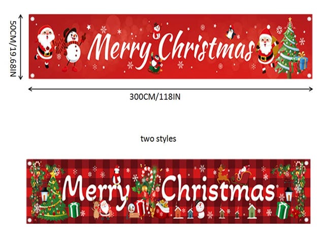 Grande Bannière De Noël 180x109cm - Décoration Intérieur Extérieur Festive Avec Œillets