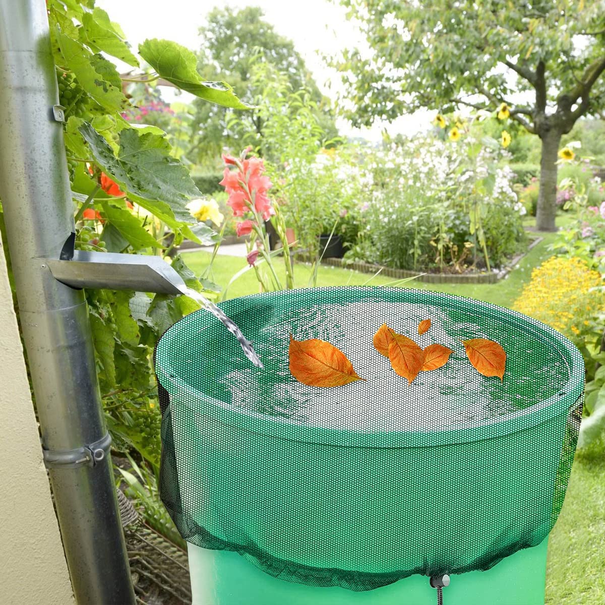 Lot de 2 filets réglables pour baril de pluie, housse de 120 cm avec cordon de serrage, anti-feuilles et anti-moustiques. - 5