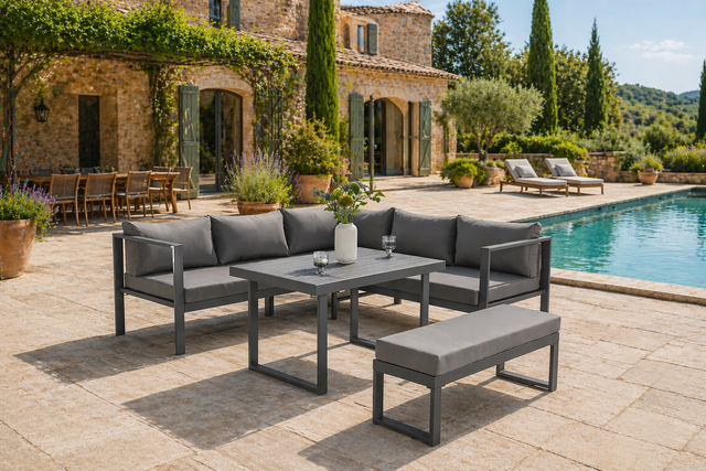 Salon bas de jardin en Acier Gris 6 personnes