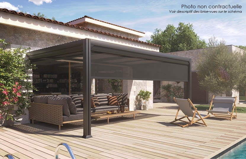 PERGOLA ADOSSEE BIOCLIMATIQUE CHARLOTTE 3 5X5M EN ALUMINIUM AVEC BRISE pergola-adossee-bioclimatique-charlotte-3-5x5m-en-aluminium-avec-brise