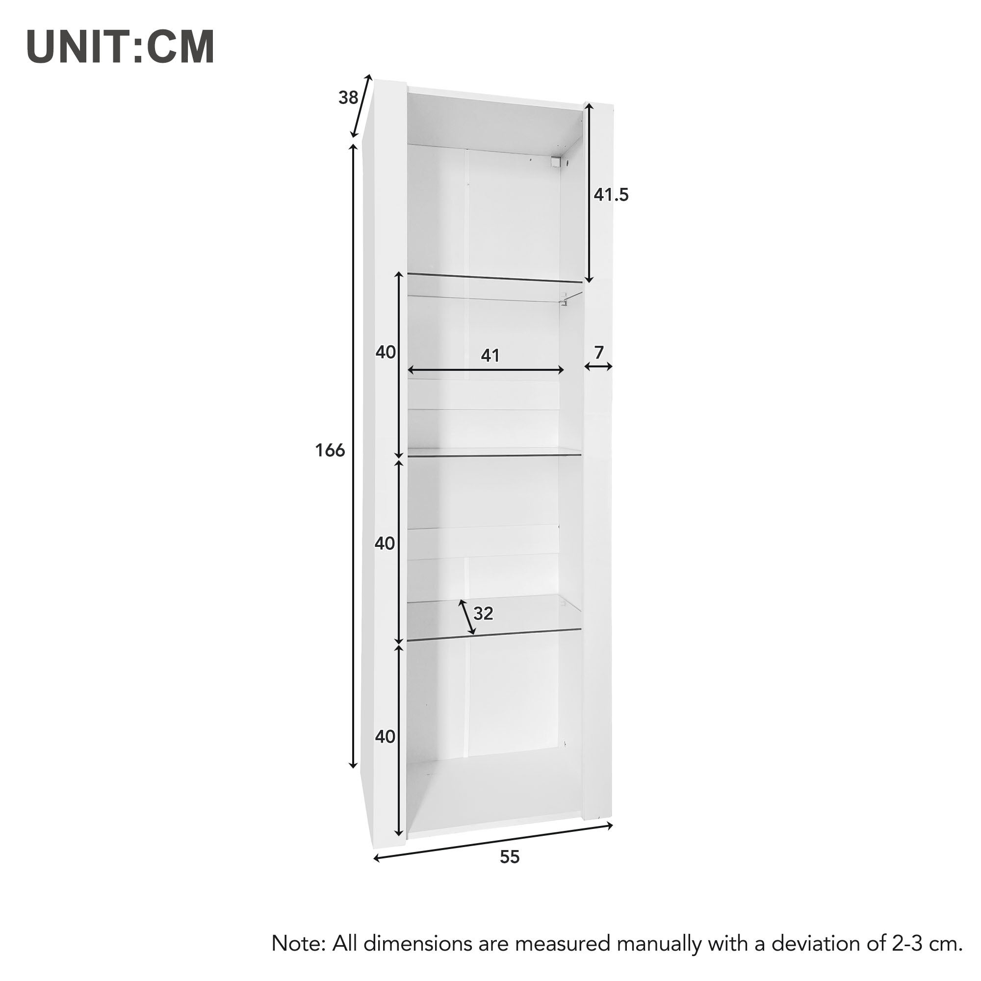 Vitrine L166cm avec LED - 3 étagères en verre - Blanc - 5