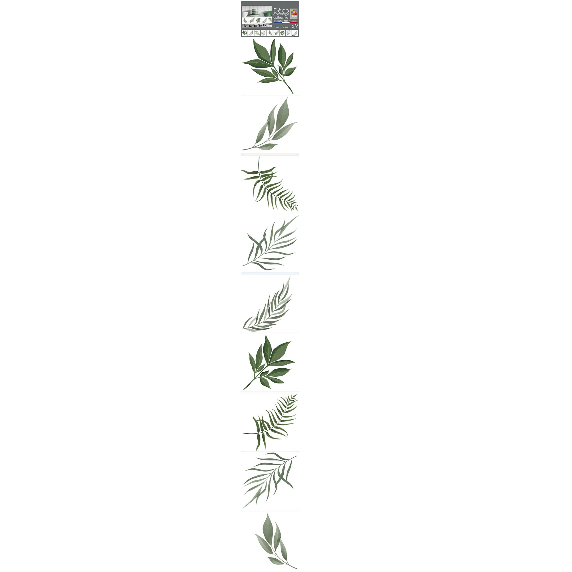 Adesivo de telha adesiva decorativa, hedalen, padrões de folha verde em estilo de herbário, x9, 10 cm x 10 cm - 2