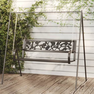 Panchina A Dondolo Relaxdays - Design Vintage, Metallo, 197x133x58 Cm, Nero-Bronzo, Per Giardino