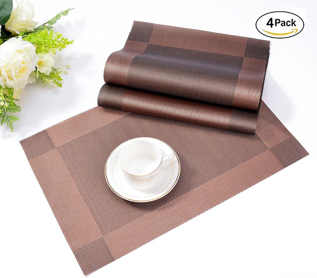 LEMROE Placemats Set Lot de 4 Lavables PVC Tapis de Table Antidérapantes Résistant à la Chaleur - Marron - 3