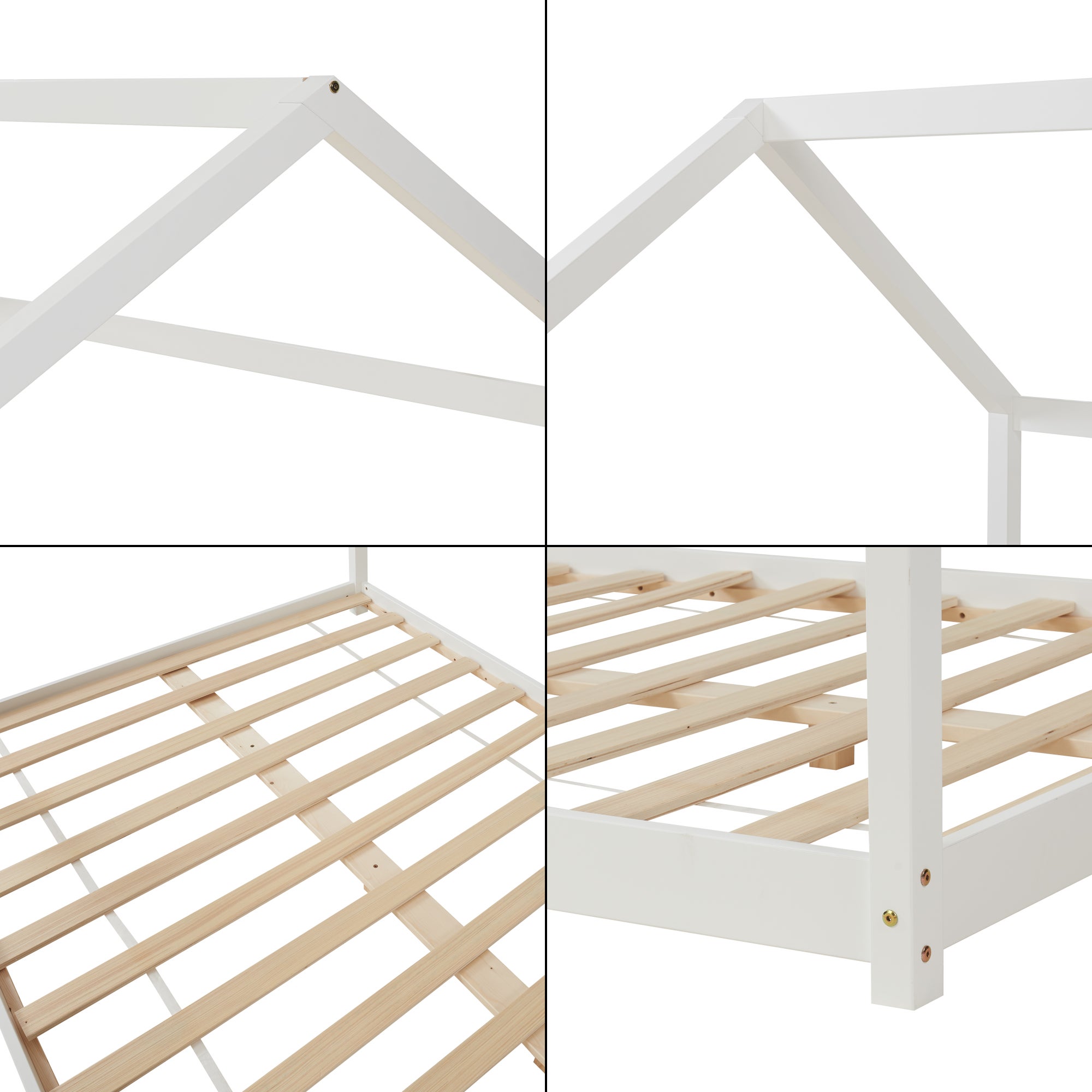 Cama para niños pequeños - Cama Infantil - 200x120cm - Estructura Forma Casa de Madera Pino - Blanco [en.casa]® - 6