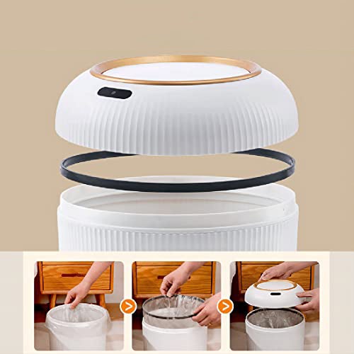 Pattumiera intelligente con sensore, design a righe, con coperchio, adatta per l'uso domestico in soggiorno e camera da letto, verde, senza piedini - 5