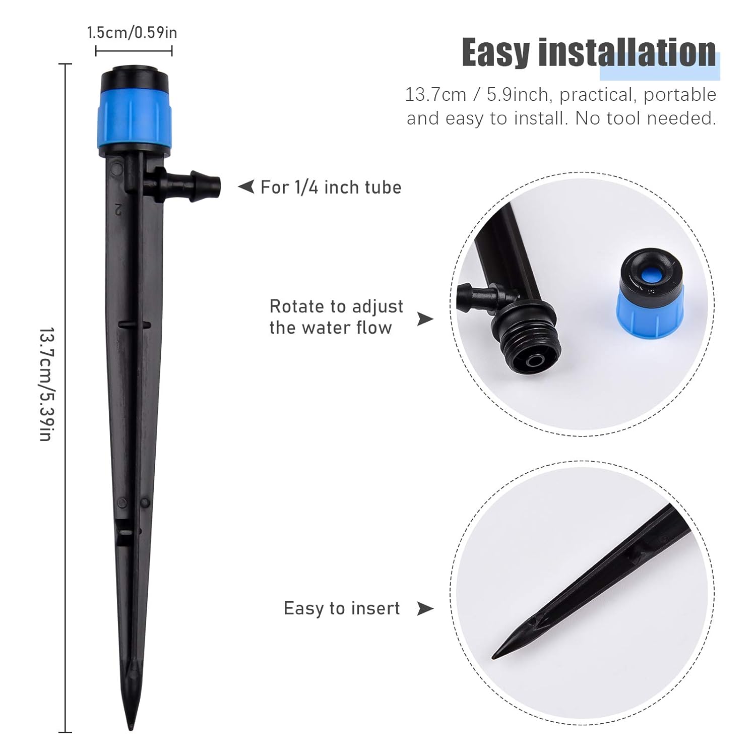 Goutteur d'irrigation, micro-arroseur réglable à 360 degrés, pour l'irrigation de la pelouse de serre, 100 pièces (bleu). - 2